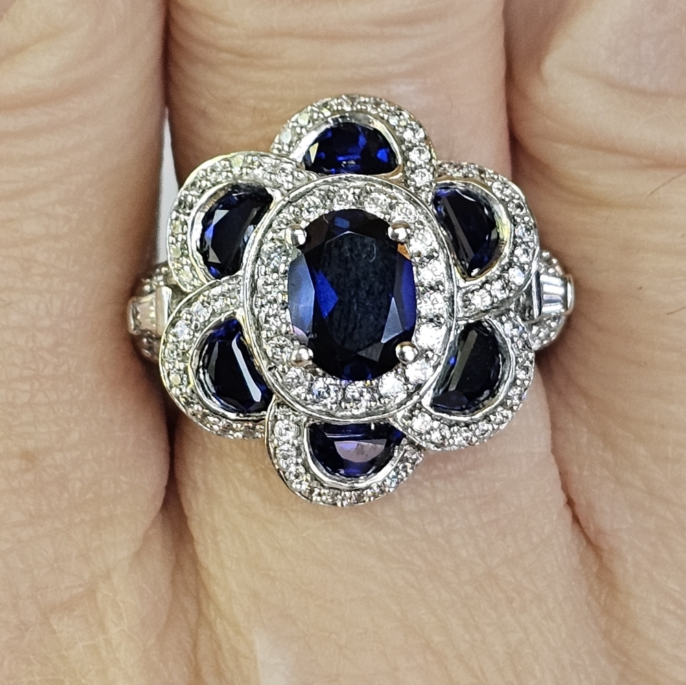 Rare Victoria Wieck Lab-Created Blue Sapphire & Diamonique Sterling Silver Sz 8 - Picture 7 of 8